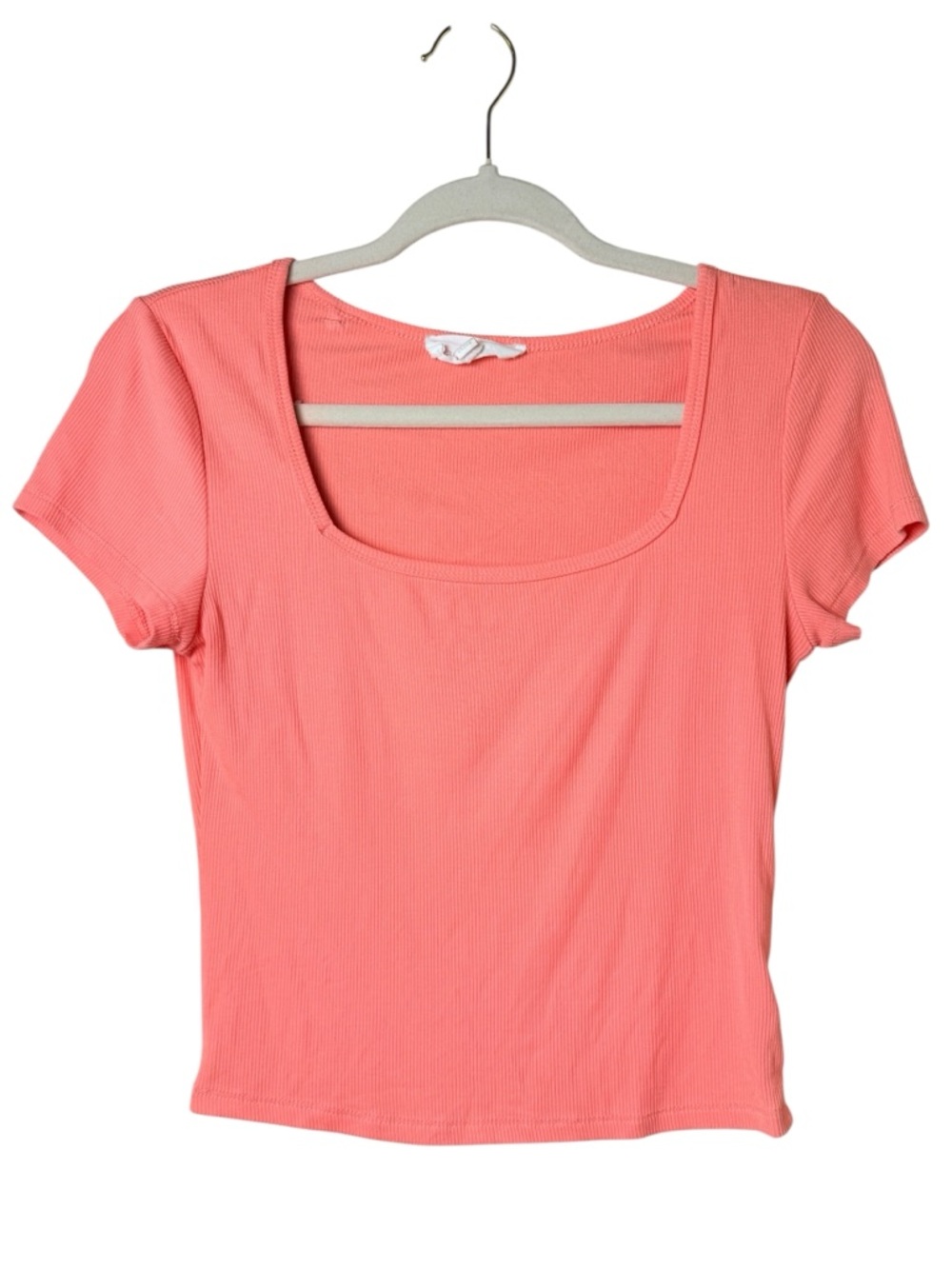 Sage + Stone Medium Square Neck Coral Crop Top with Short Sleeves